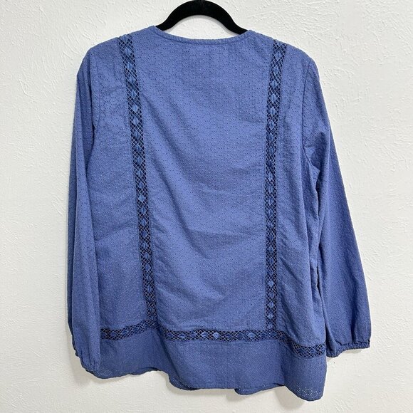 Lands End Pacific Blue Cotton Eyelet Lace Boho Art-to-Wear Tunic Top Size M - Picture 7 of 10